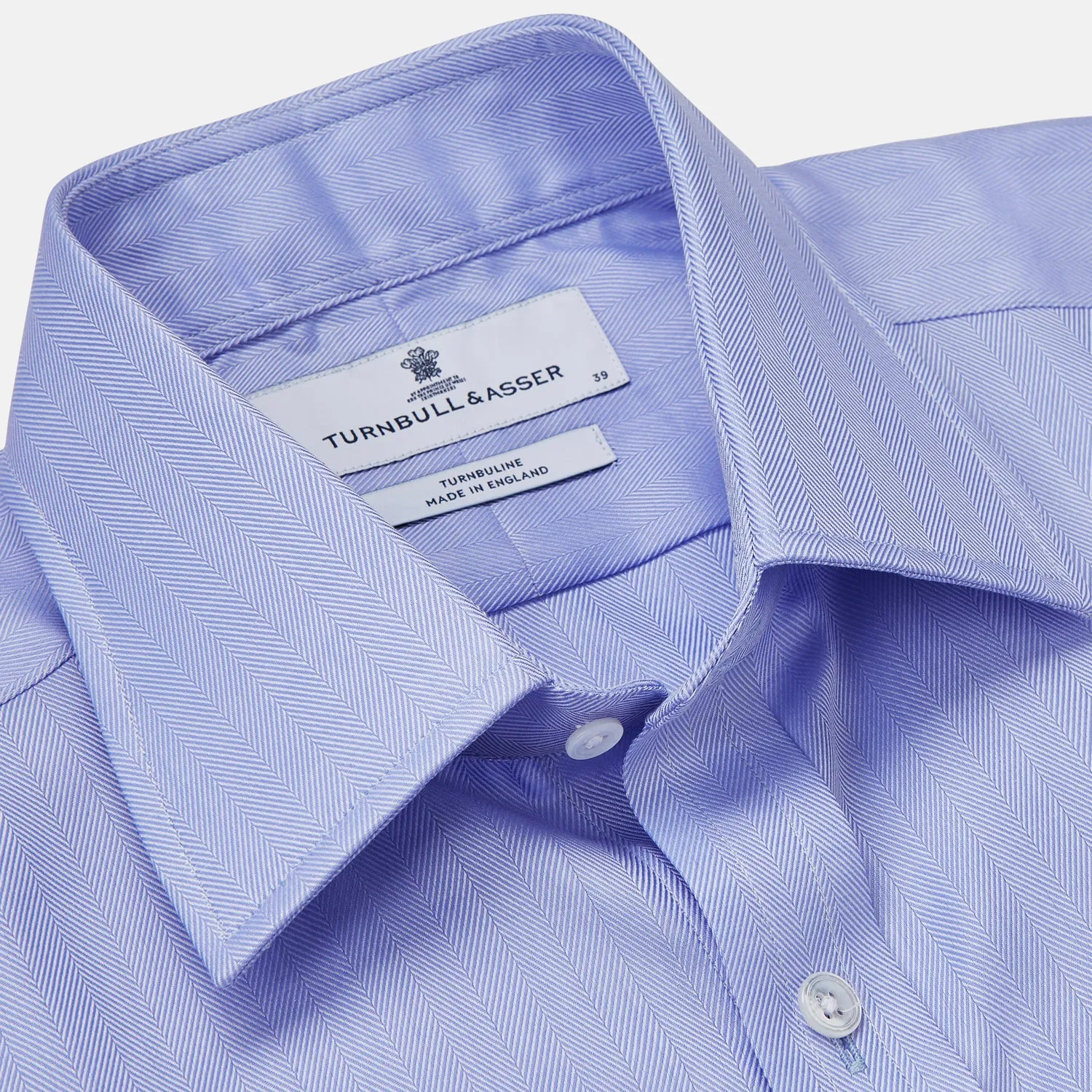 Blue Herringbone Regular Fit Shirt With Kent Collar