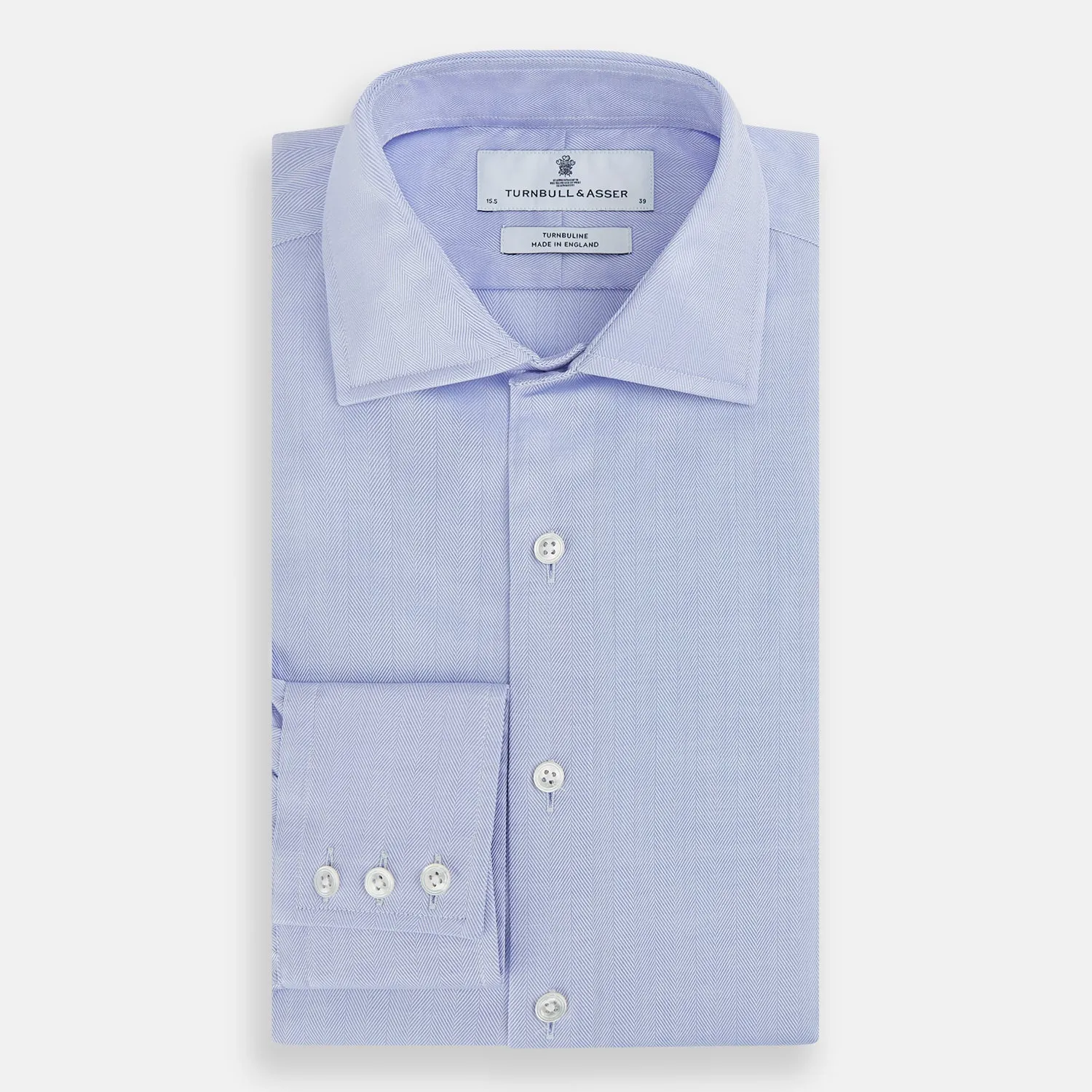 Blue Herringbone Tailored Fit Shirt With Kent Collar