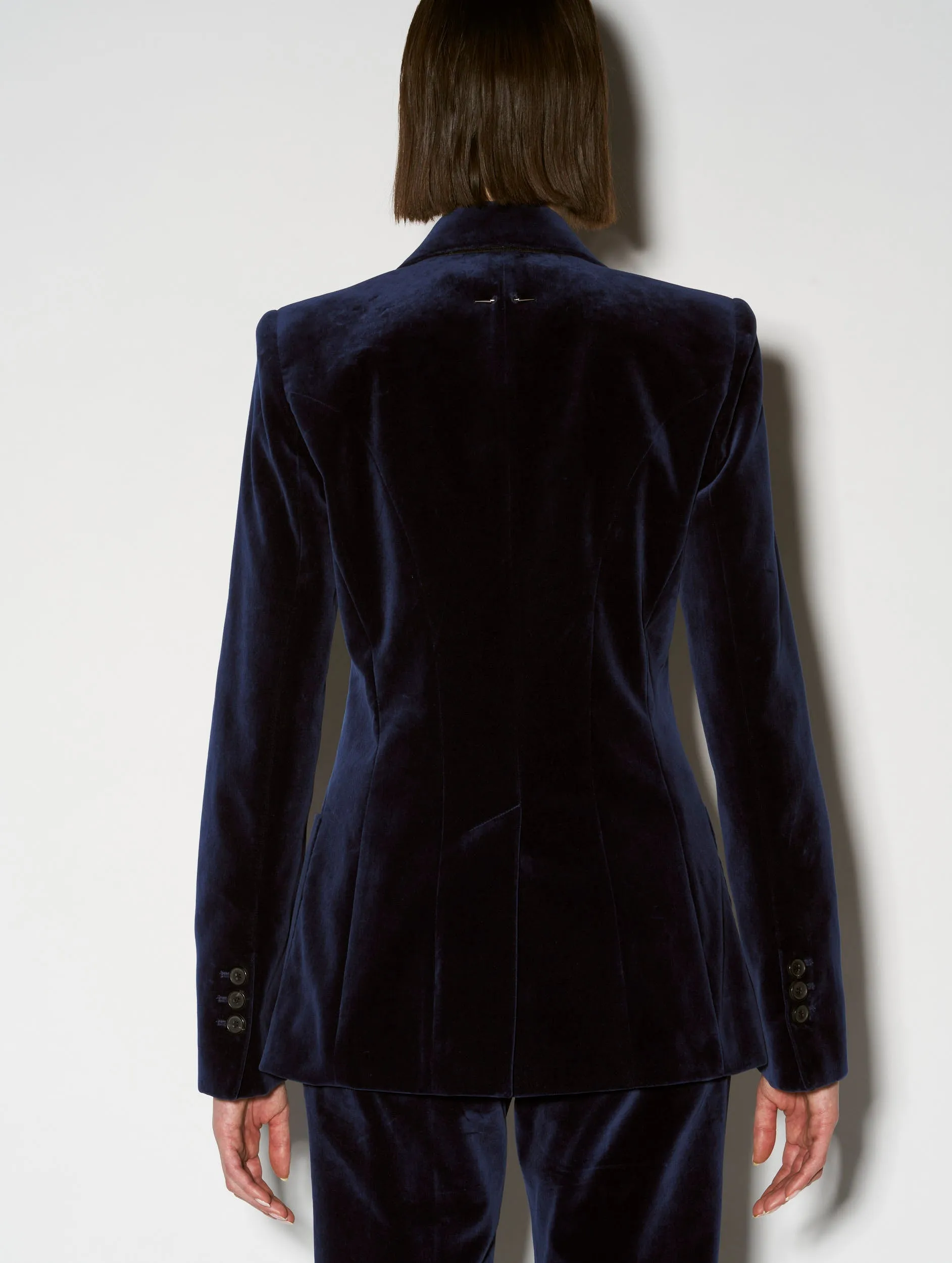 Blue smooth velvet suit jacket