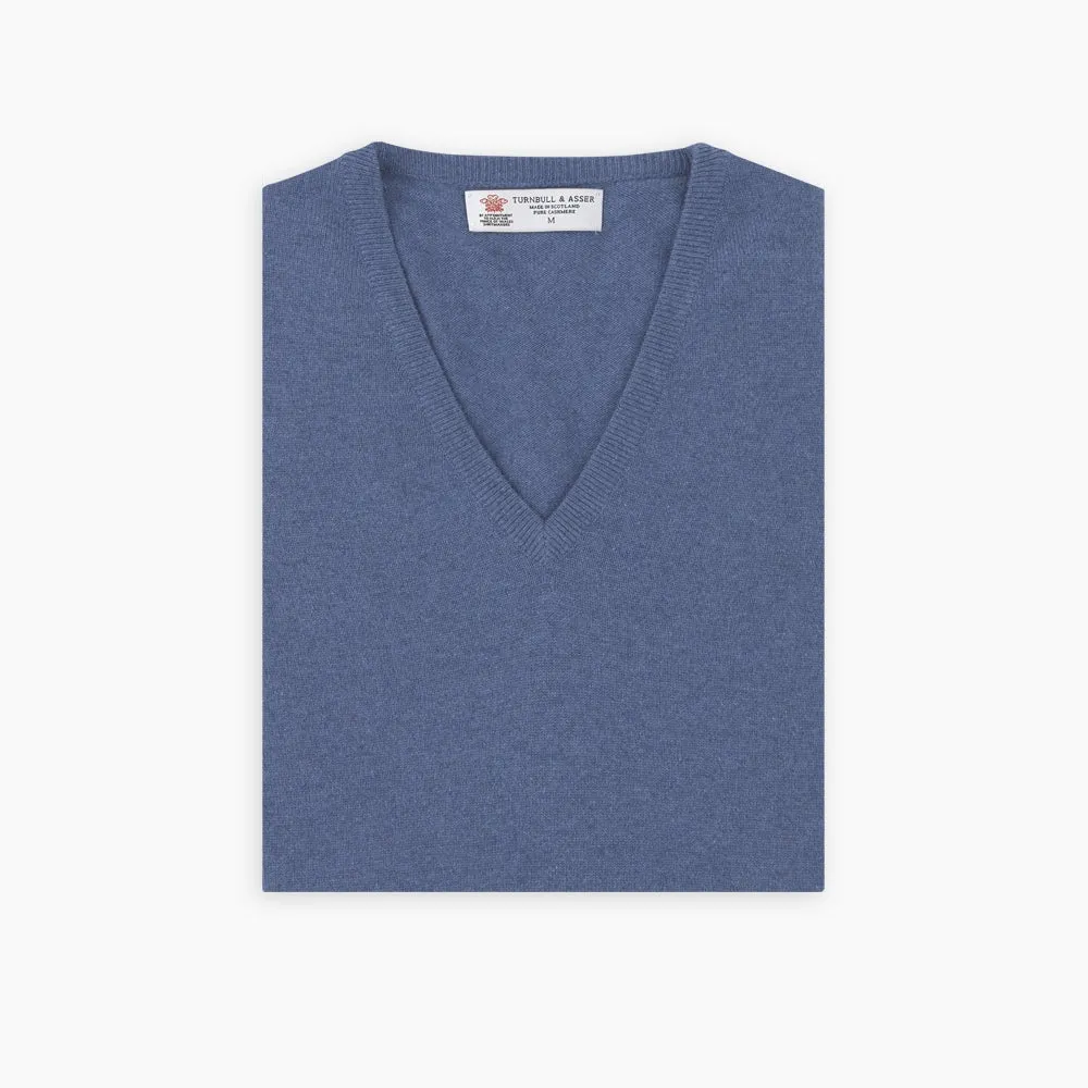 Blue V-Neck Cashmere Slipover