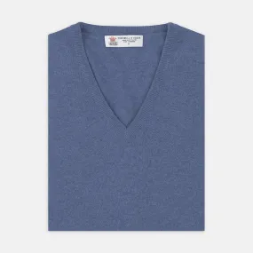 Blue V-Neck Cashmere Slipover