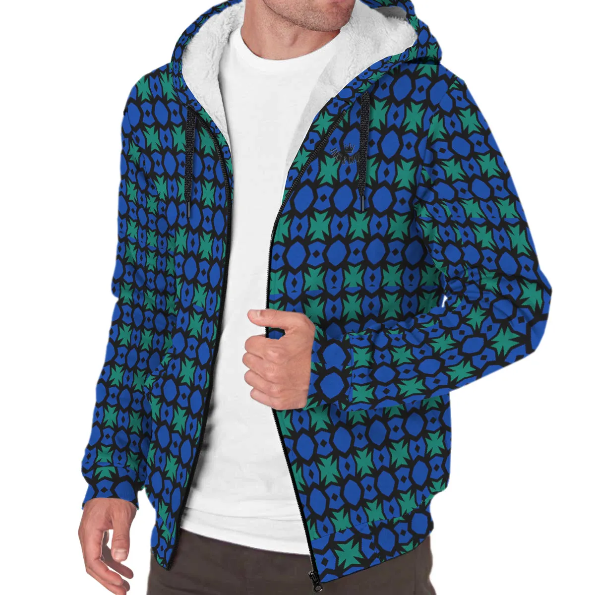 #blue/teal/blk JAXS N CROWN Sherpa Hoodie blue pattern