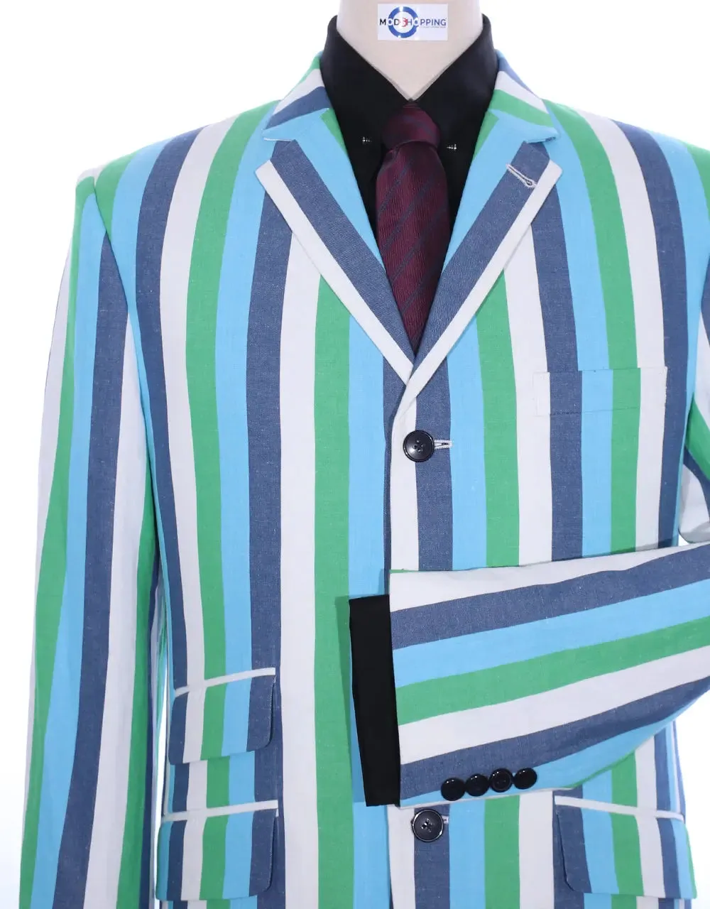 Boating Blazer | Sky Blue and Green Striped Blazer