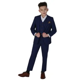 Boys Blue Brown Check 3 Piece Suit Wedding Prince Of Wales