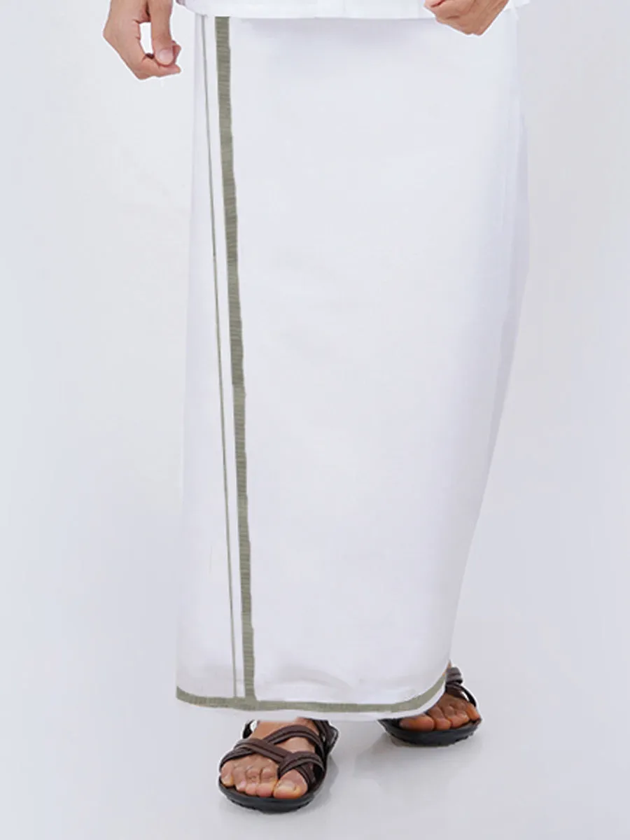 Cotton White Shirt Bit with 1/2" Silver Jari Dhoti Combo Pilot Soft