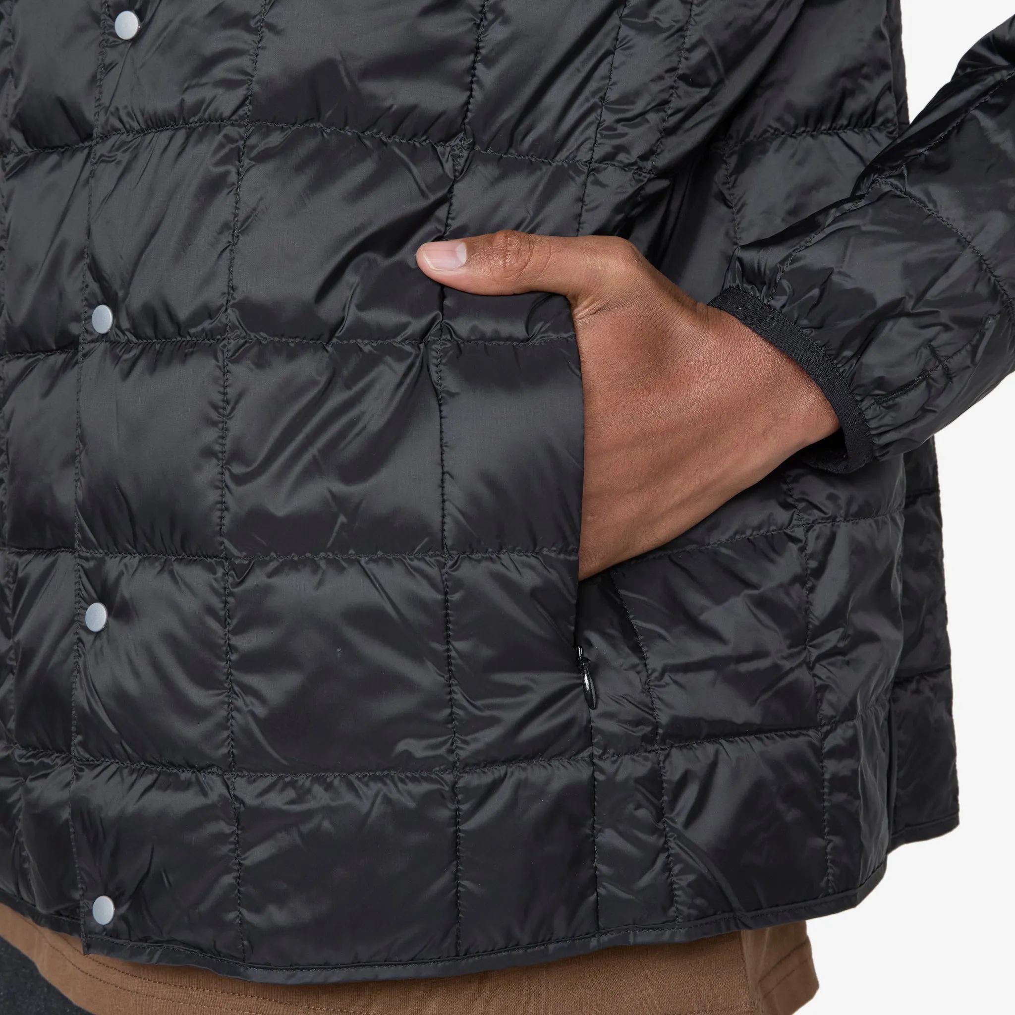 Crew Neck Soft Shell Button Down Jacket Black