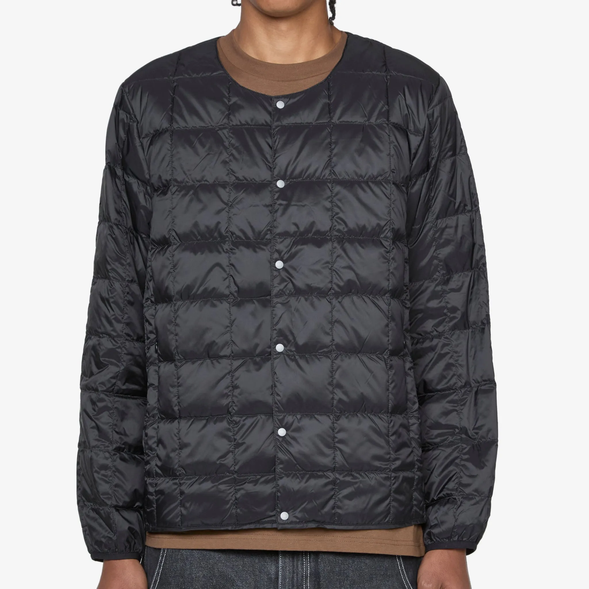 Crew Neck Soft Shell Button Down Jacket Black