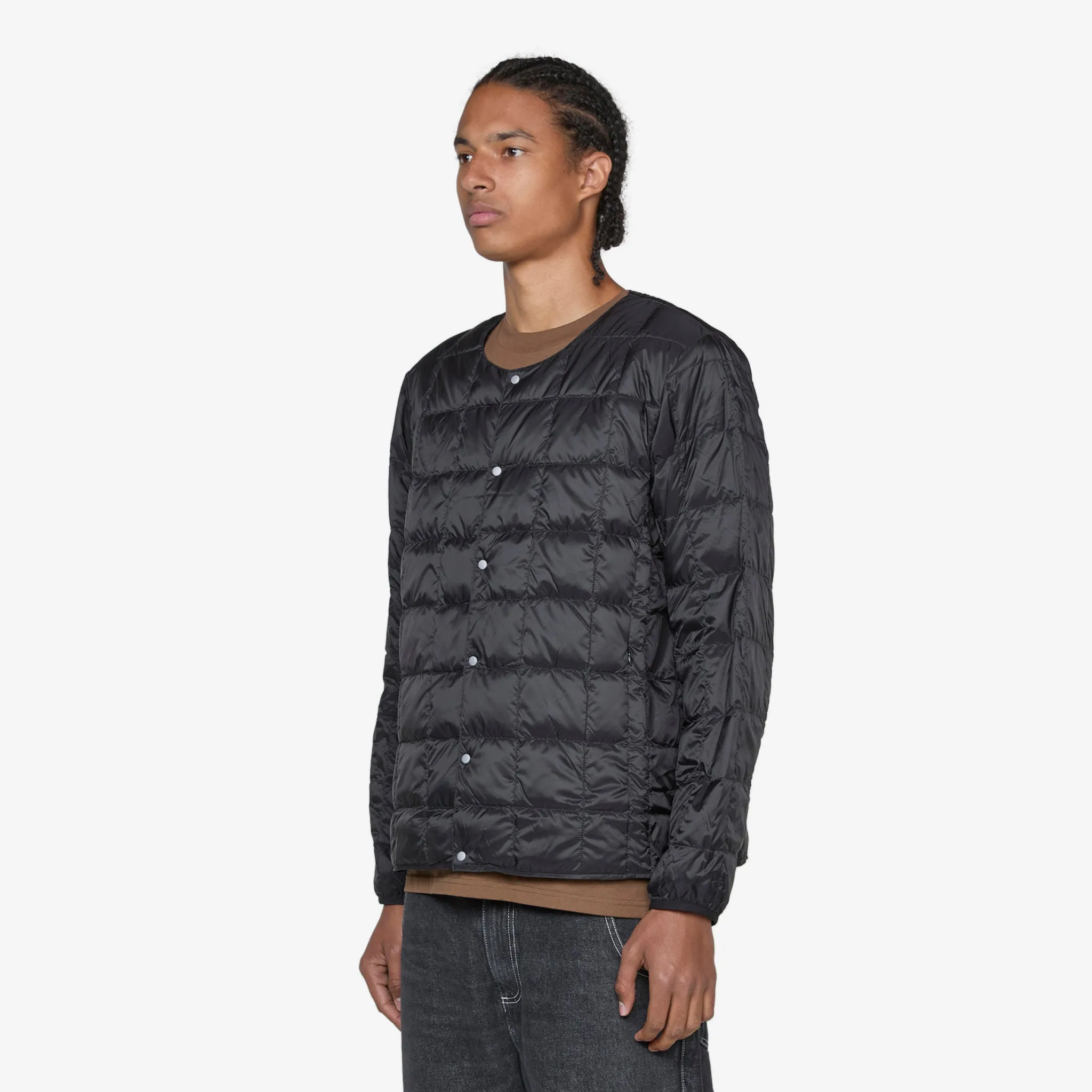 Crew Neck Soft Shell Button Down Jacket Black