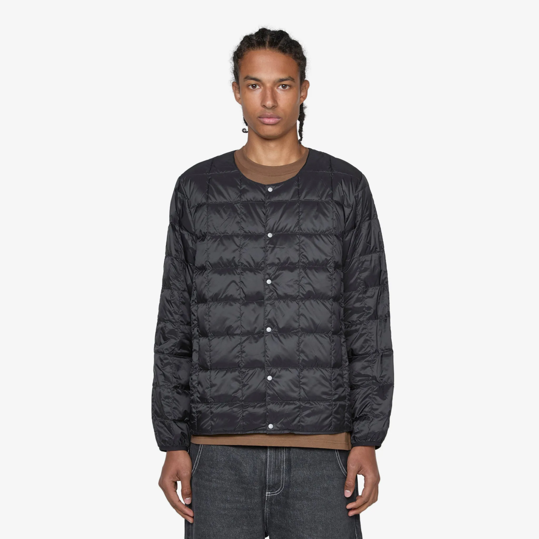 Crew Neck Soft Shell Button Down Jacket Black