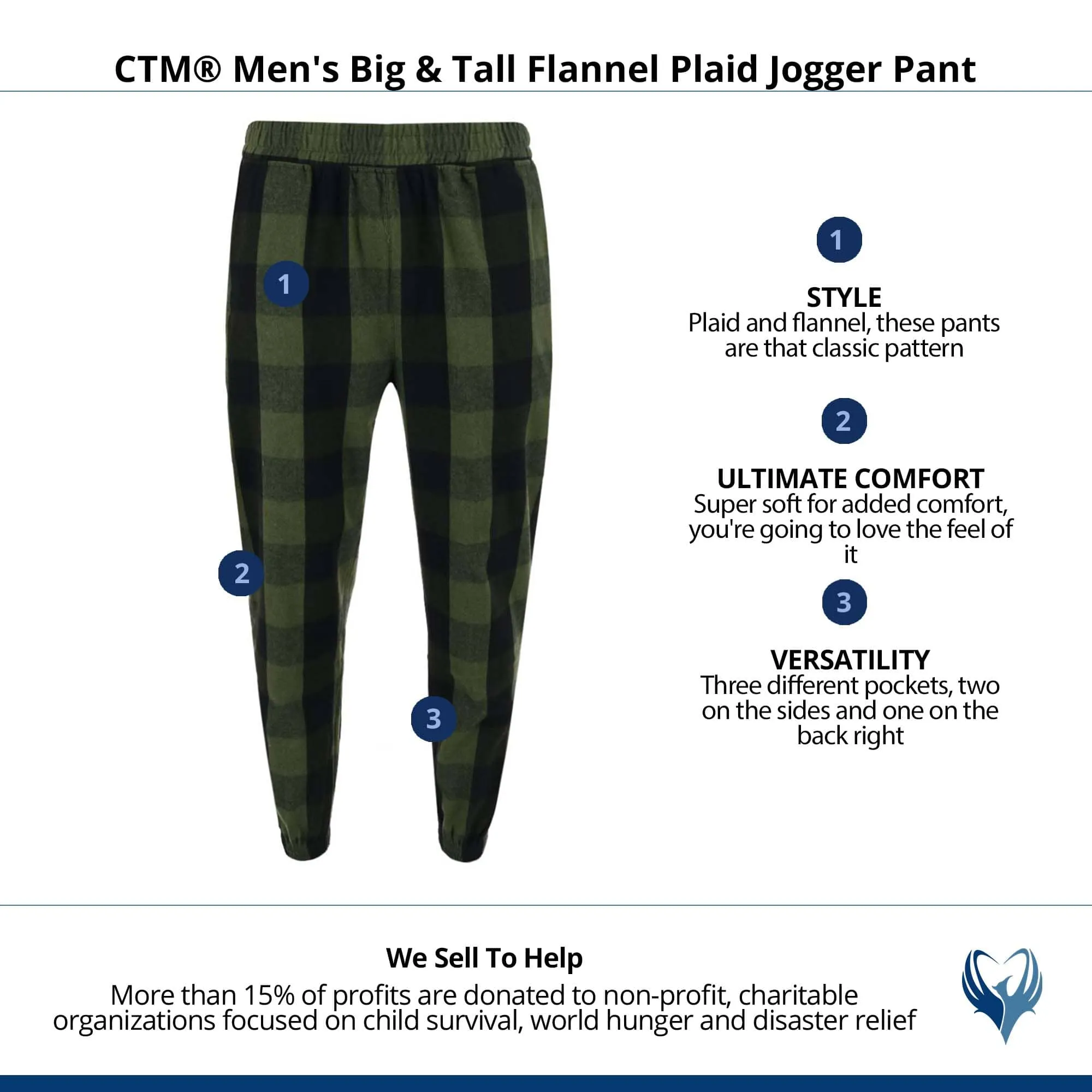 CTM® Men's Big & Tall Flannel Plaid Jogger Pant