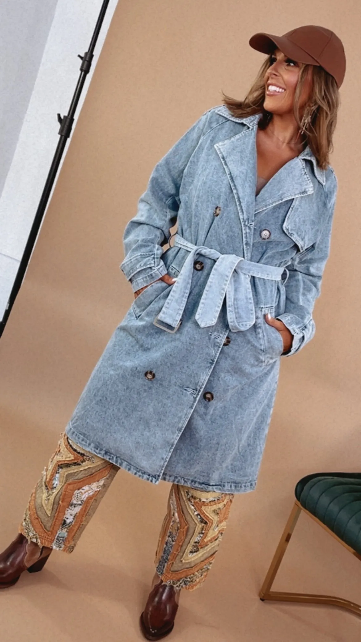 Dahlia Denim Belted Trench Coat