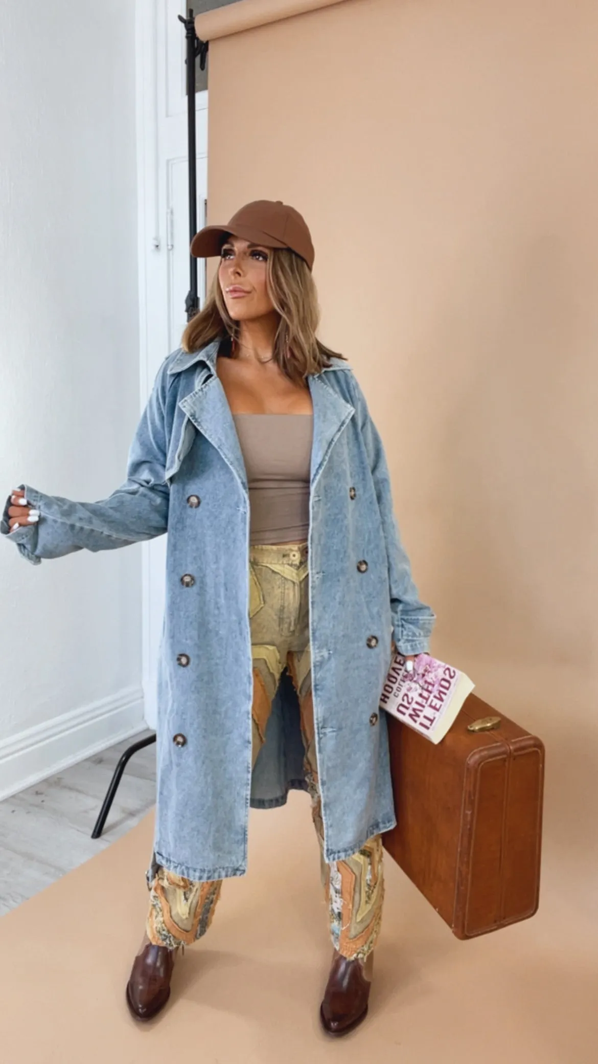 Dahlia Denim Belted Trench Coat