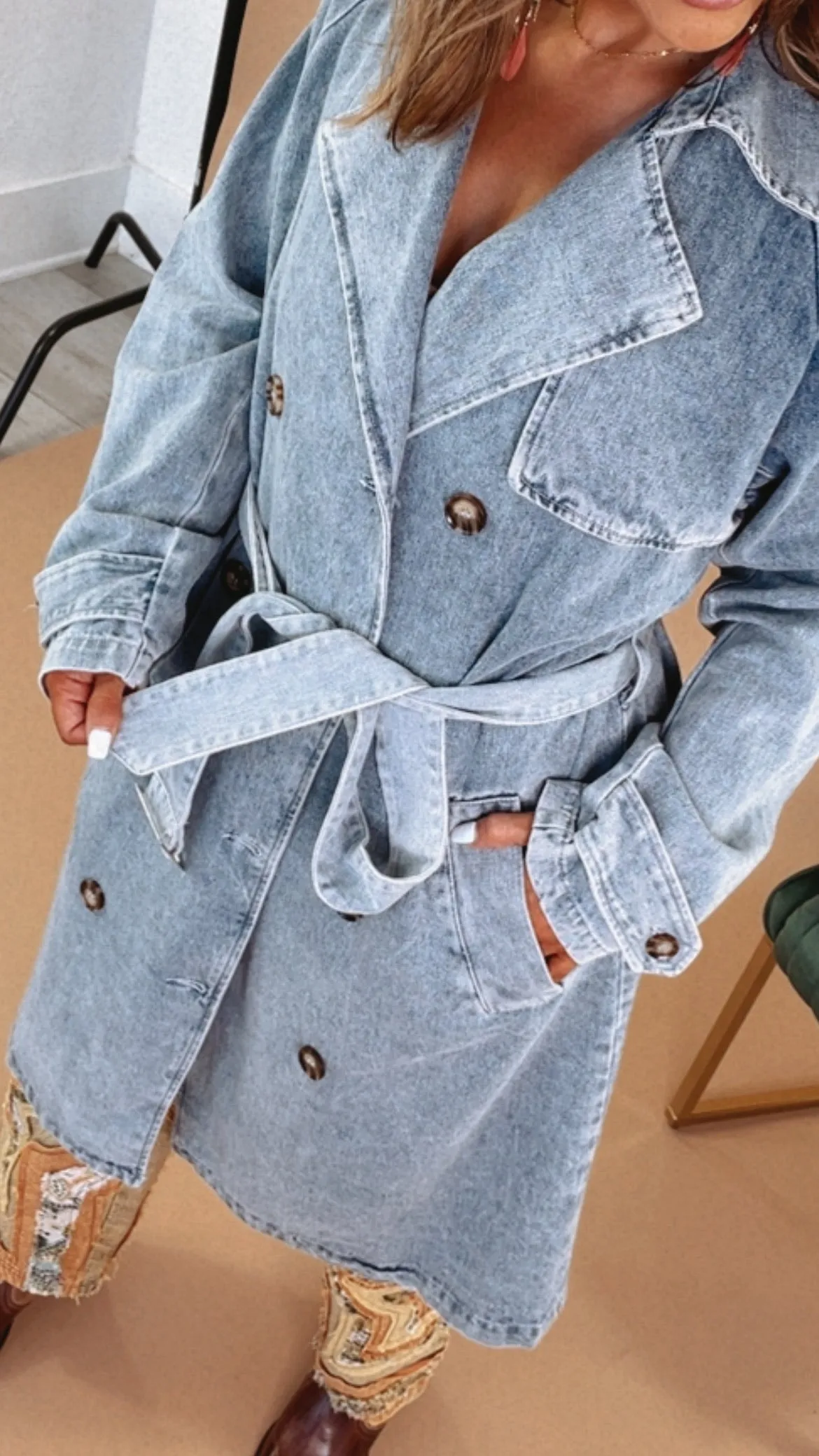 Dahlia Denim Belted Trench Coat