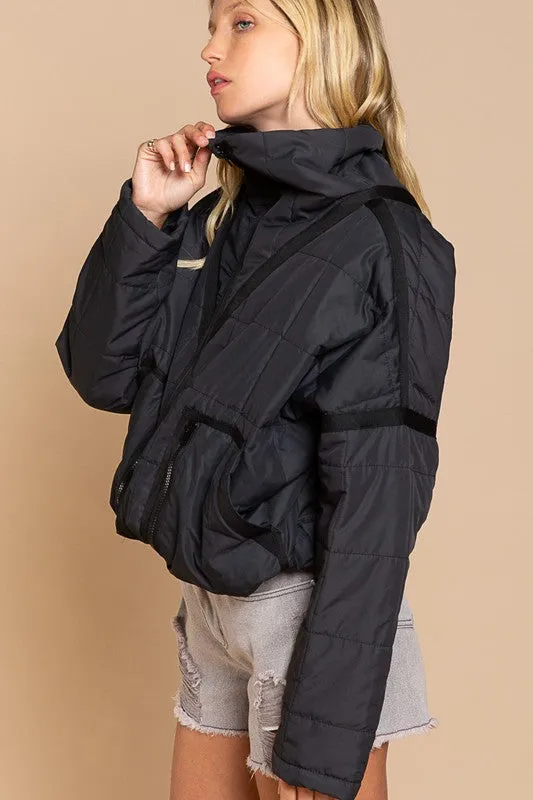 Designed in quilted jacket with zipper closure