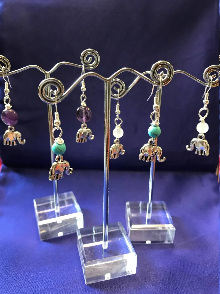 Elephant Charm Earrings with Amethyst