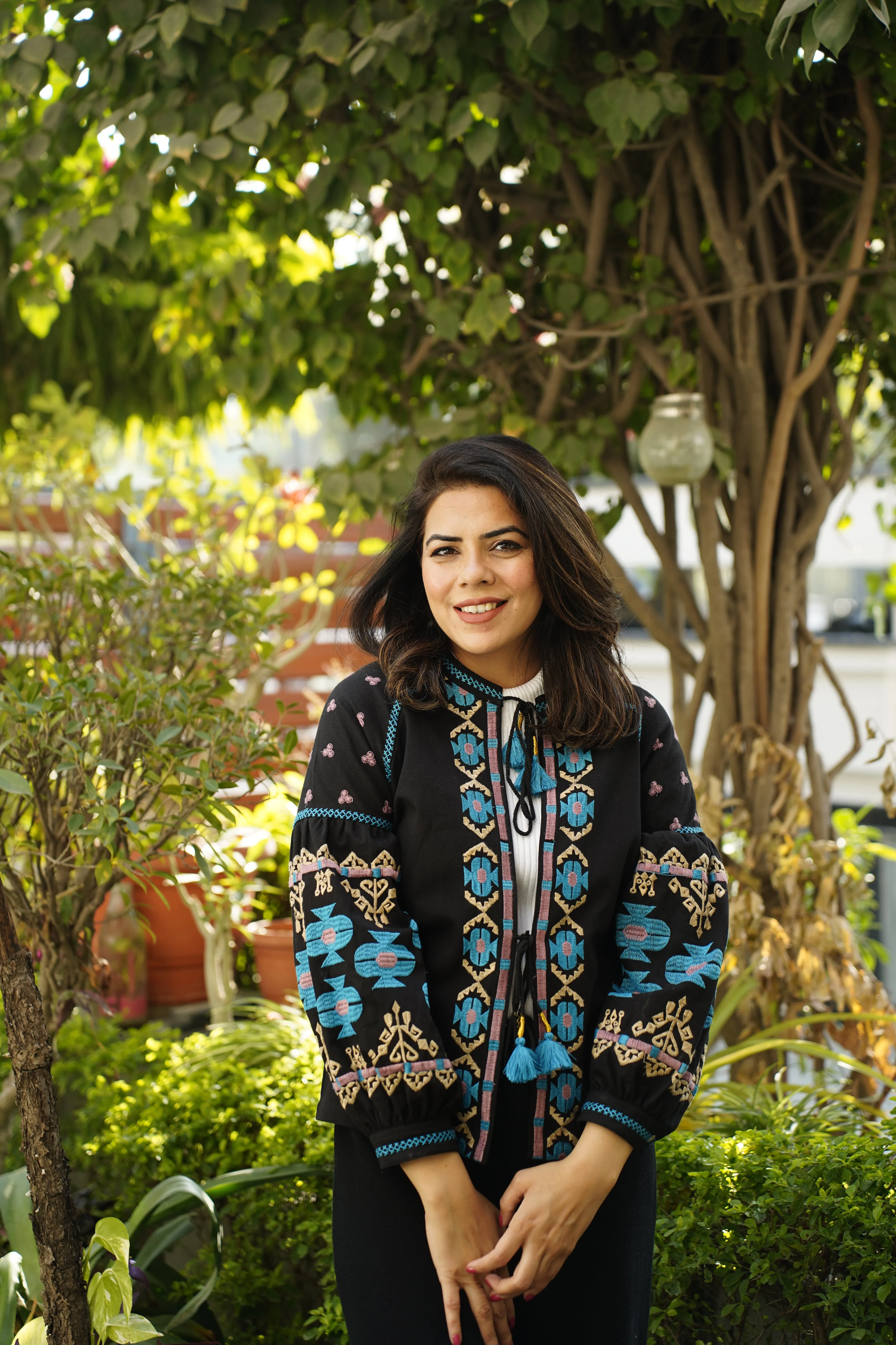 Embroidered Cotton Jacket | Indigo Oasis