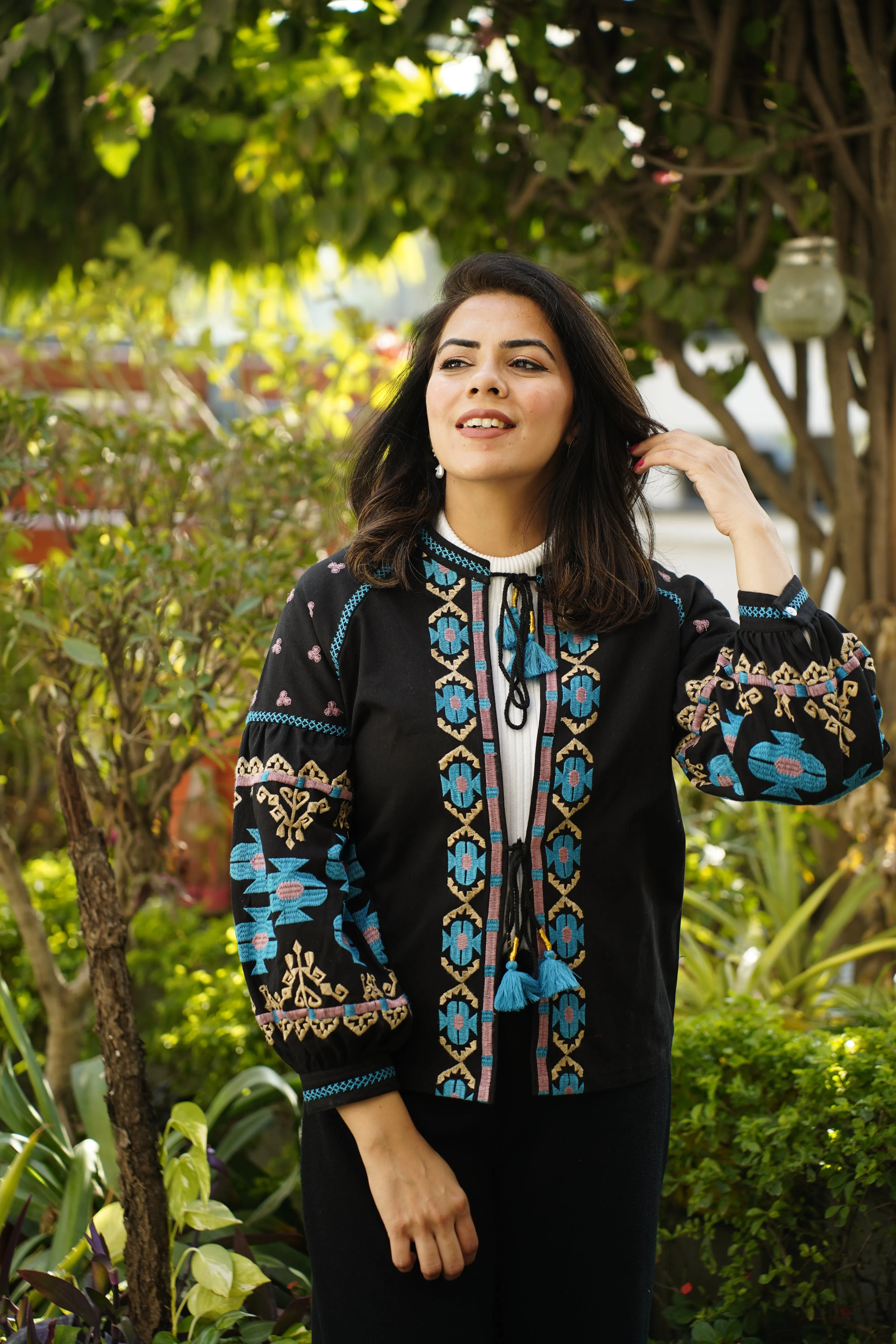 Embroidered Cotton Jacket | Indigo Oasis