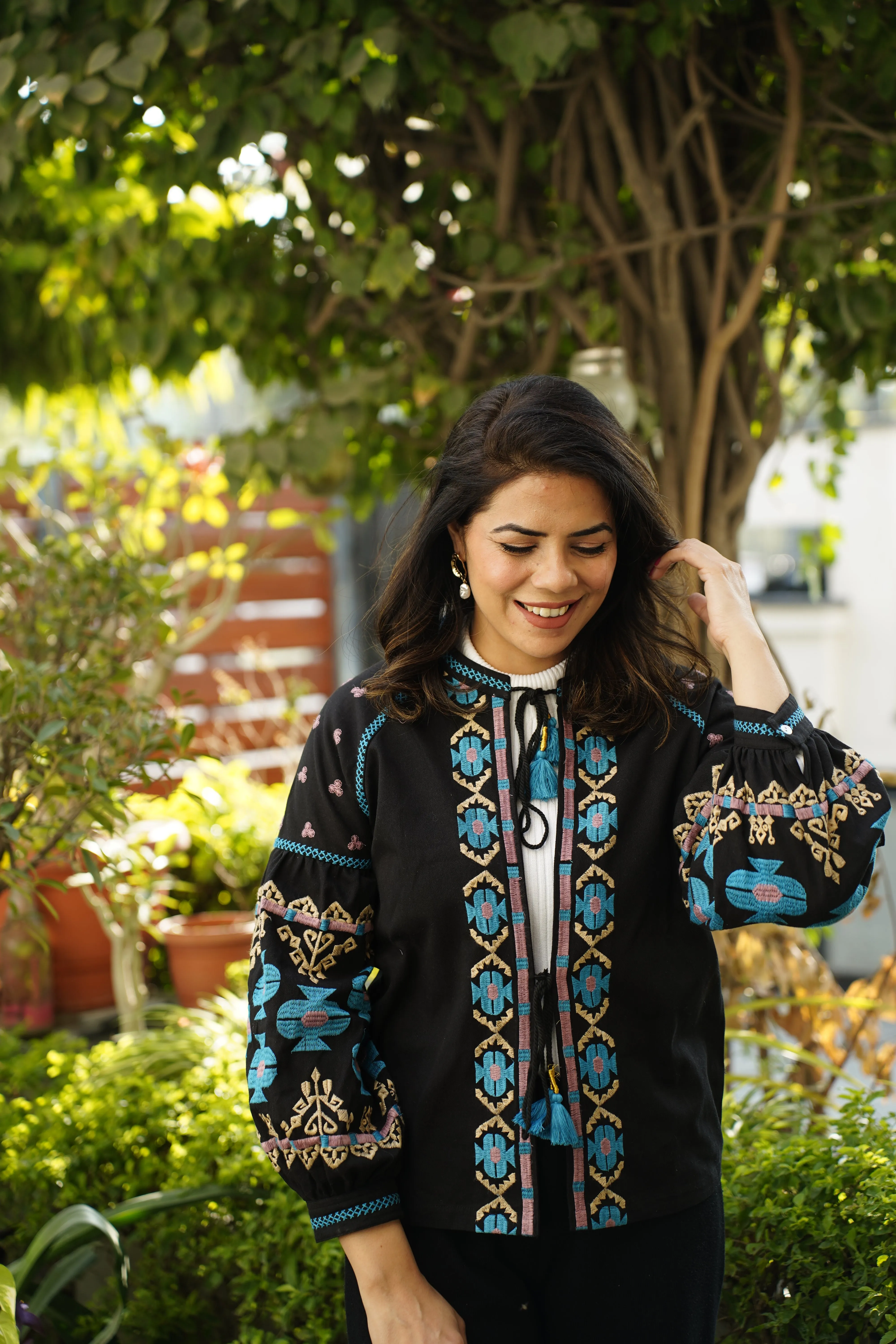 Embroidered Cotton Jacket | Indigo Oasis