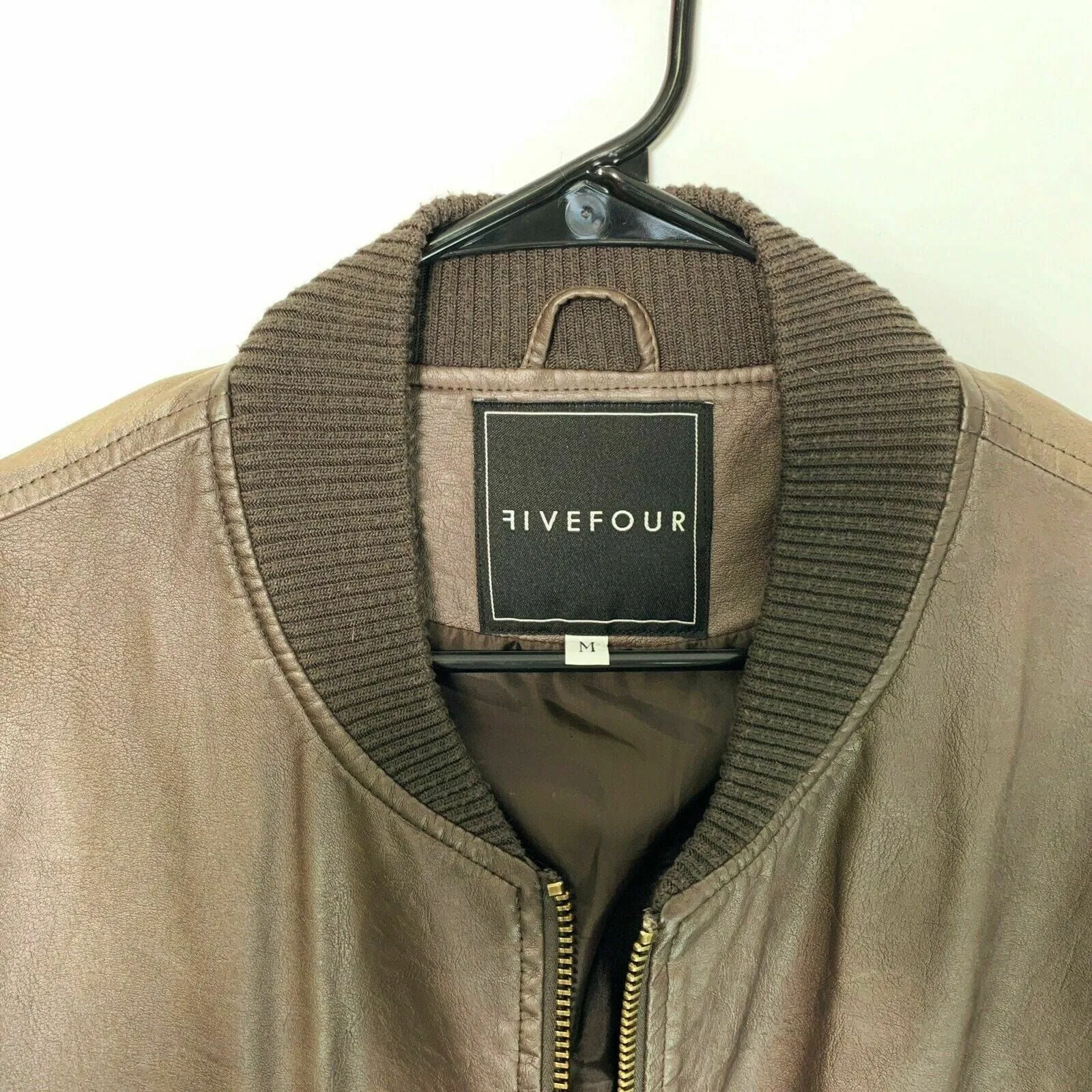 Five Four Men’s Brown Faux Leather Bomber Jacket | M (38-40) | EUC