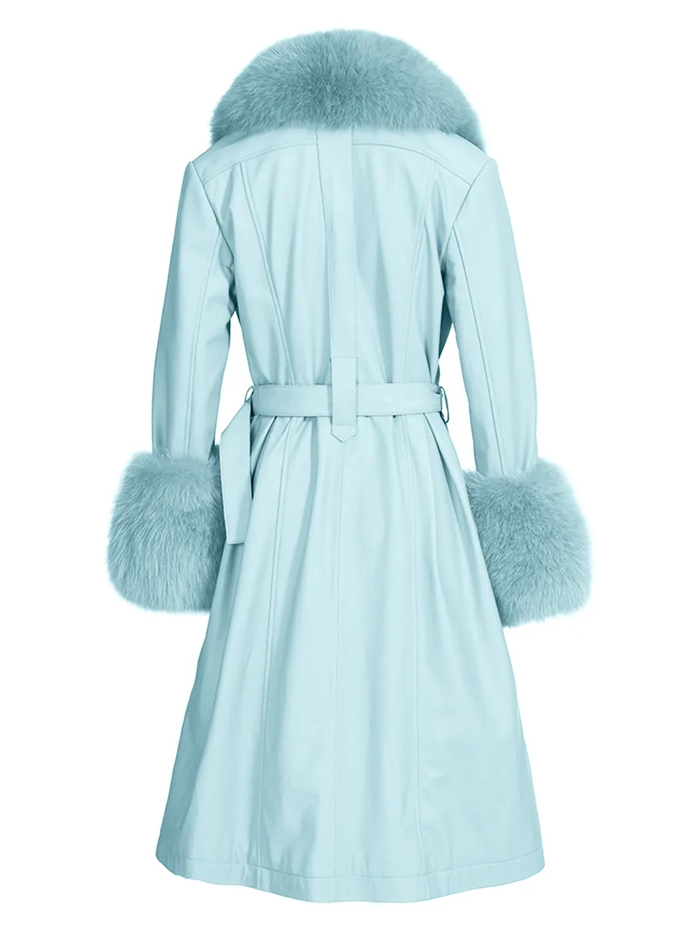 Foxy Leather Coat w/ Fox Fur In Baby Blue