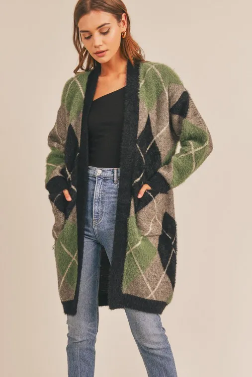 Fuzzy Plaid Cardigan