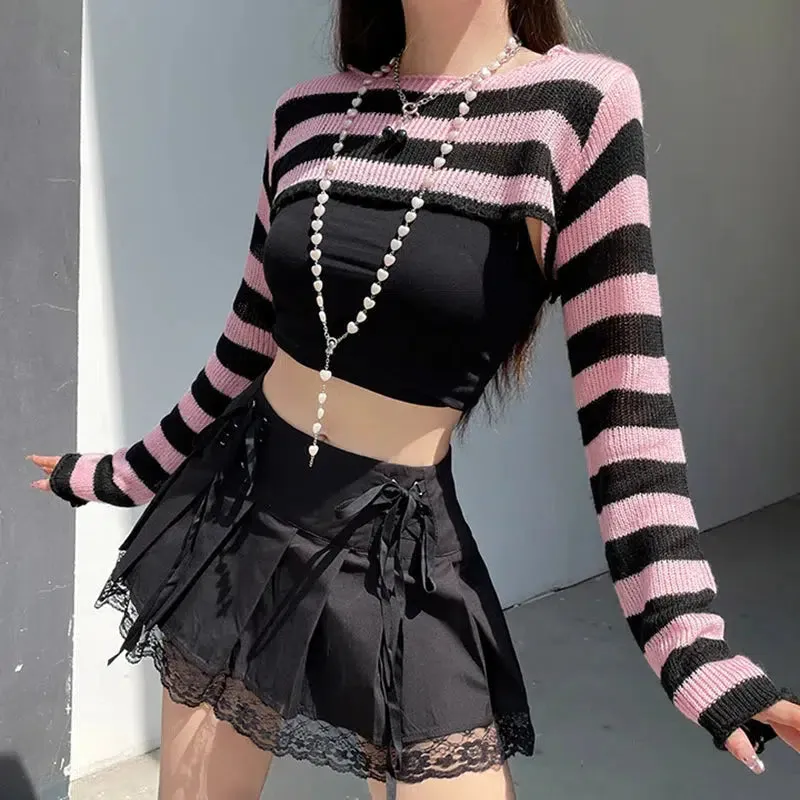 Goth Striped Knitted Shrug Sweater