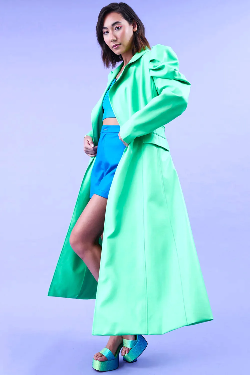 Green Eco Leather Grande Maxi Trench Coat