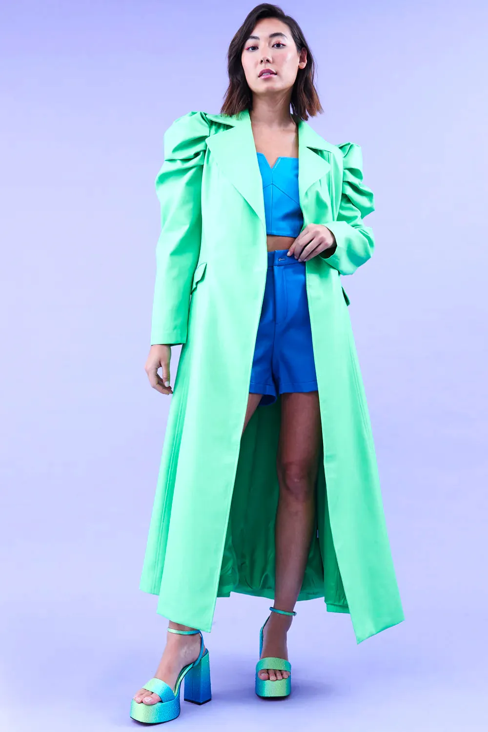 Green Eco Leather Grande Maxi Trench Coat