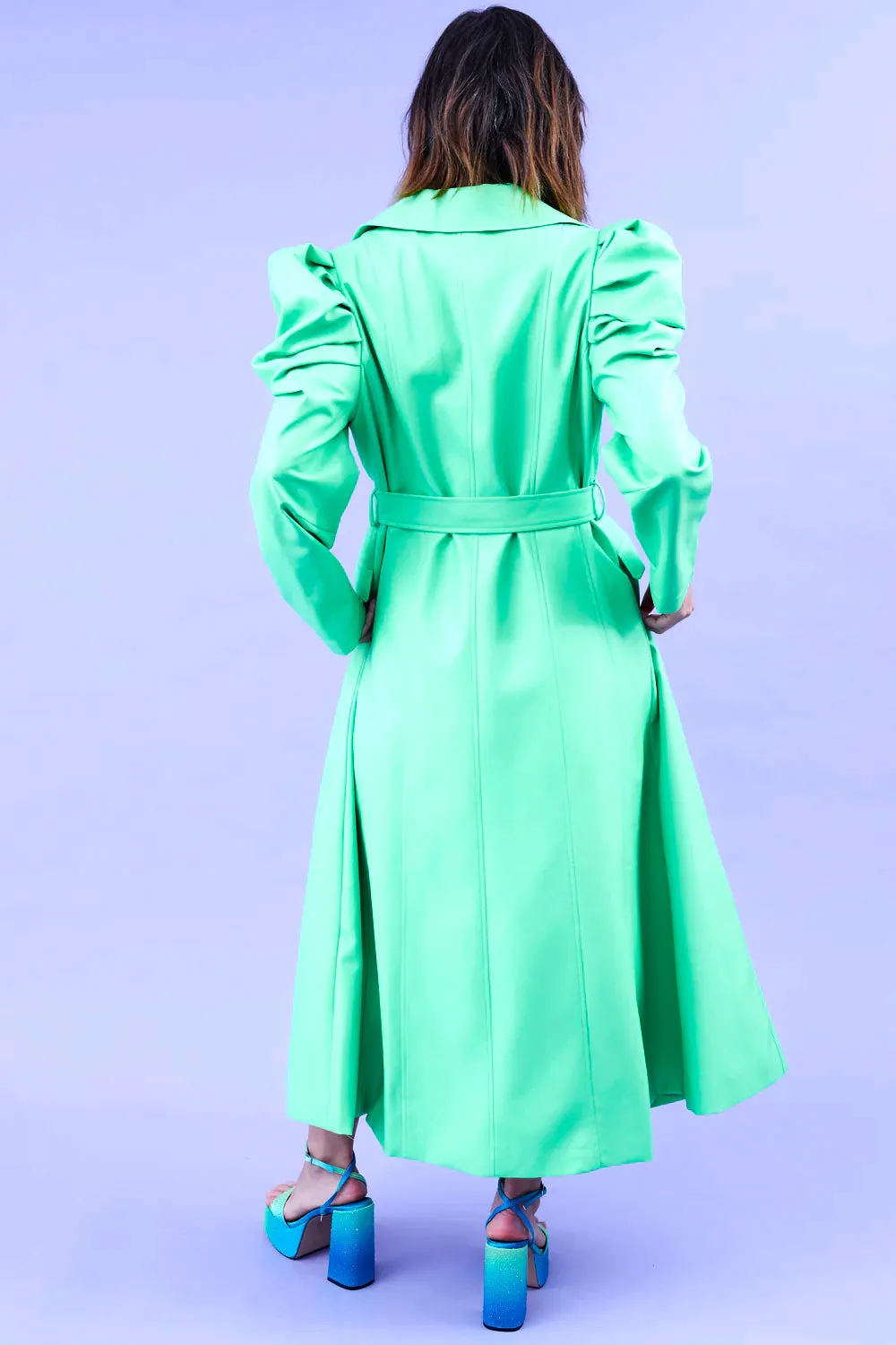 Green Eco Leather Grande Maxi Trench Coat