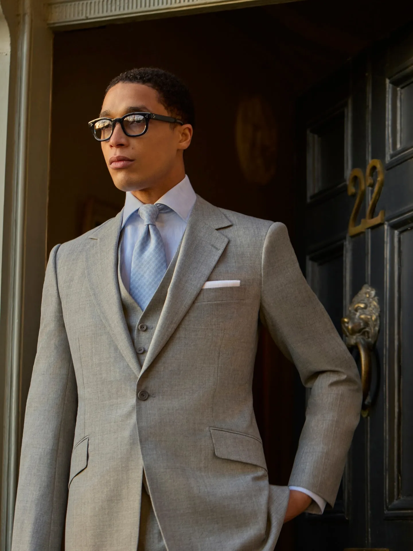 Grey Wool Three-Piece Single Breasted Suit