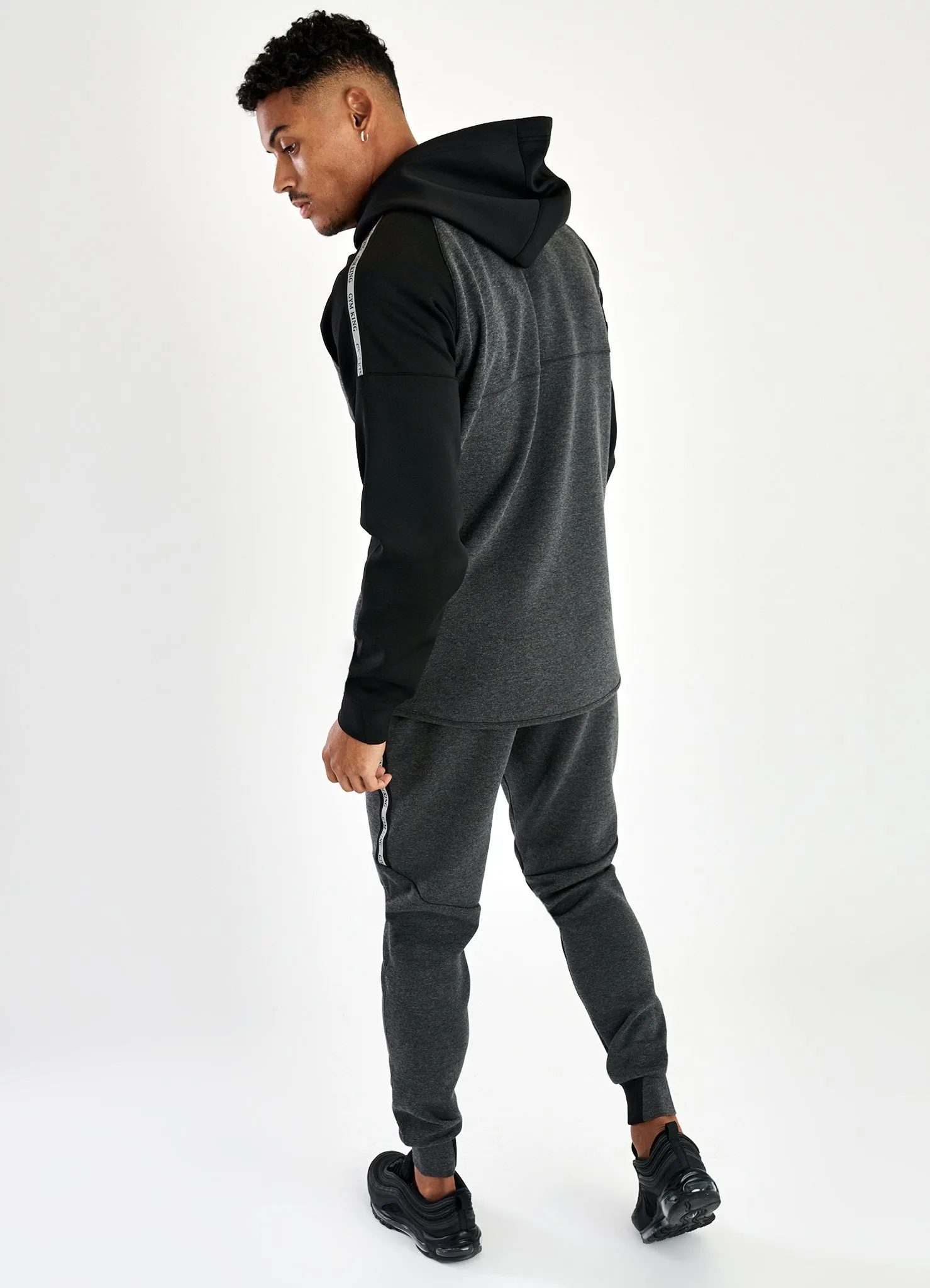 Gym King Lombardi Reflective Poly Tracksuit Bottoms - Charcoal Marl/Black