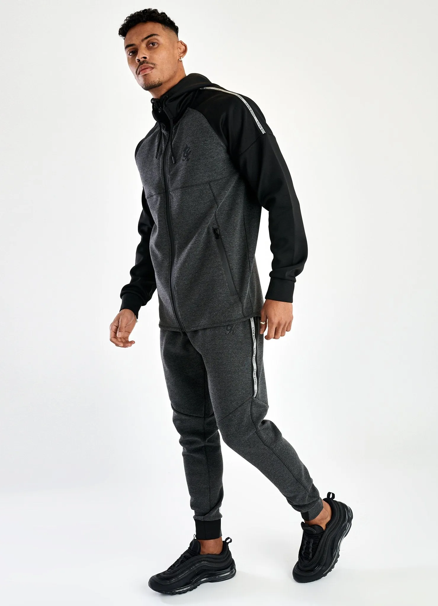 Gym King Lombardi Reflective Poly Tracksuit Bottoms - Charcoal Marl/Black