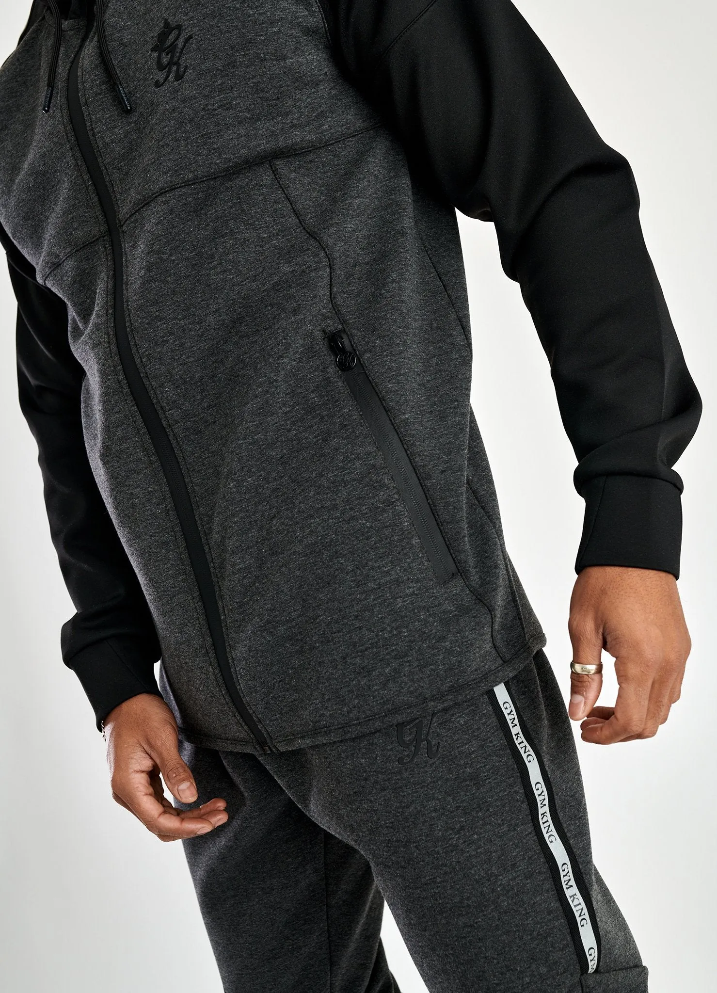 Gym King Lombardi Reflective Poly Tracksuit Bottoms - Charcoal Marl/Black