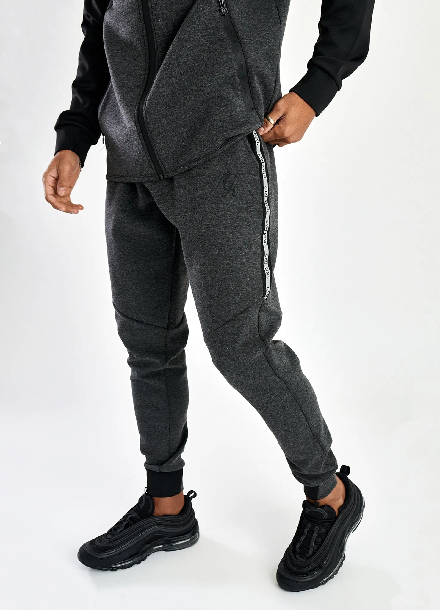 Gym King Lombardi Reflective Poly Tracksuit Bottoms - Charcoal Marl/Black