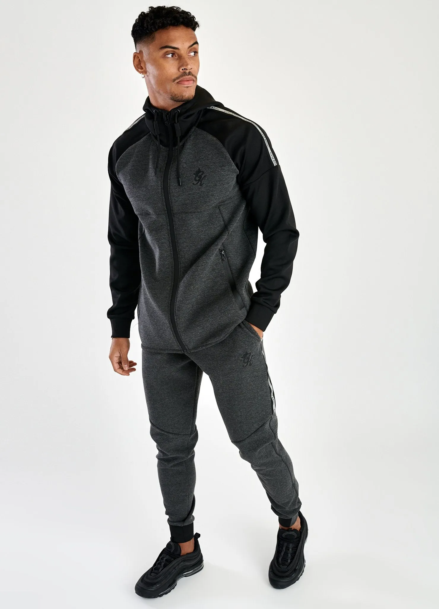 Gym King Lombardi Reflective Poly Tracksuit Bottoms - Charcoal Marl/Black