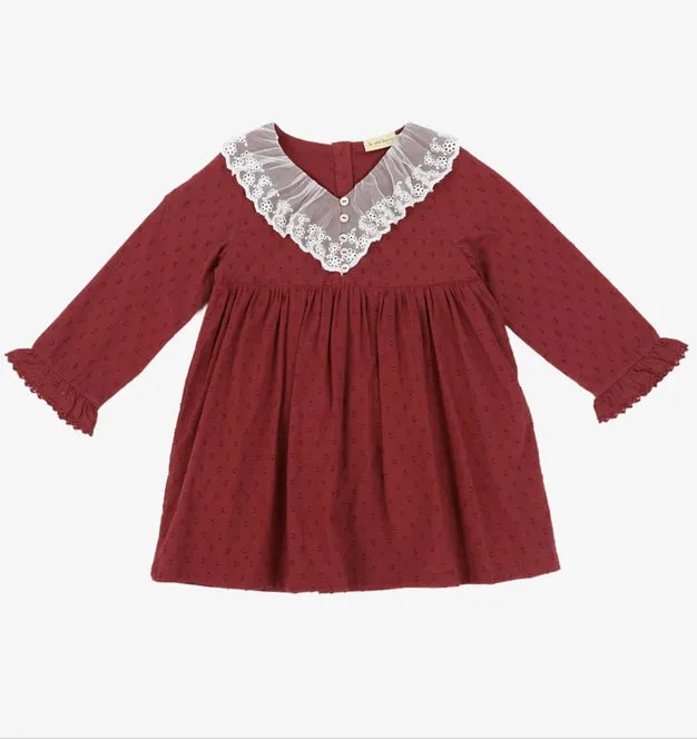 Harper | Swiss Dot Cotton Lace Dress | Merlot