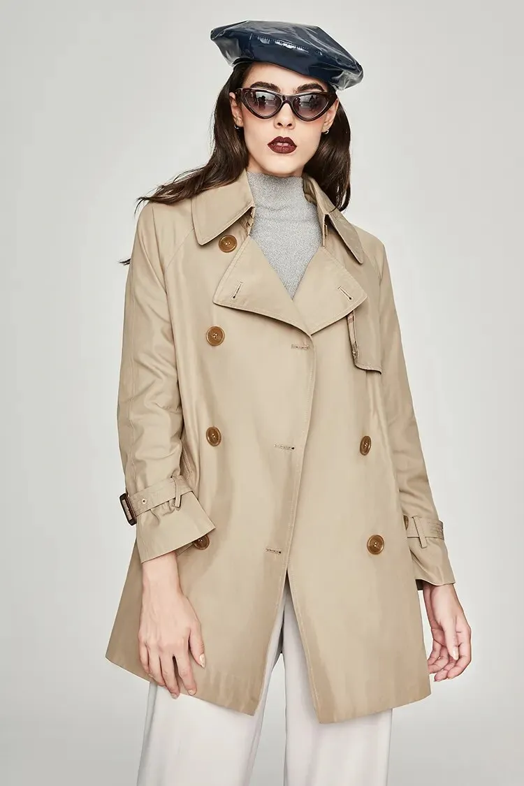 High Fashion Women's Waterproof Trench Coat, Cotton Double-breasted Short Trench Coat Outerwear