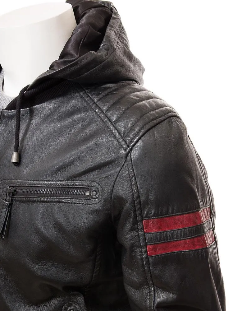 Jed Black Leather Jacket With Hood