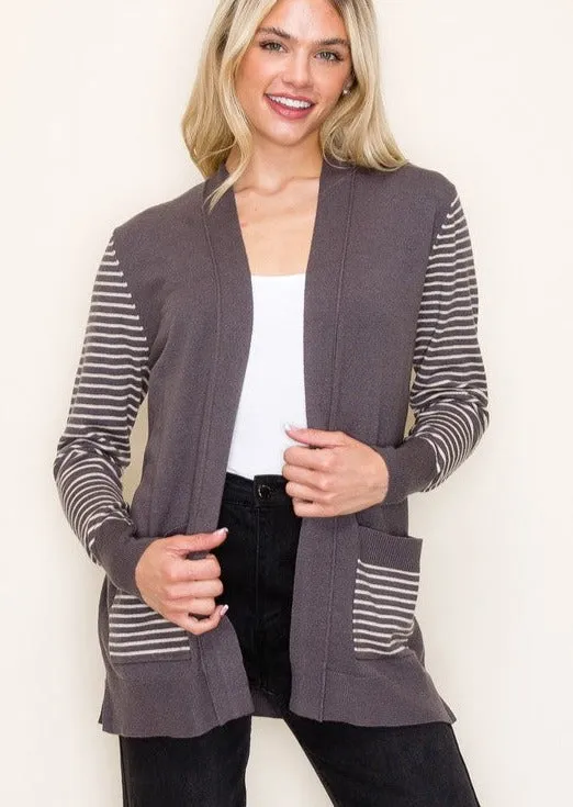 Jenna Striped Sleeve Cardigan - 2 Colors!