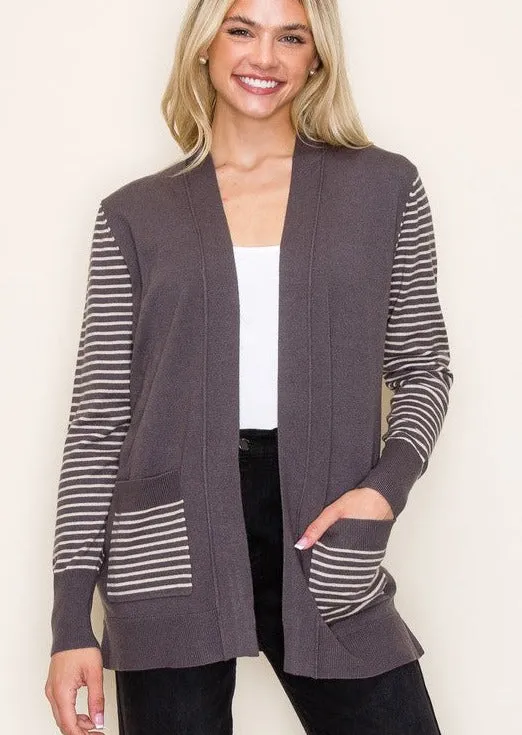 Jenna Striped Sleeve Cardigan - 2 Colors!