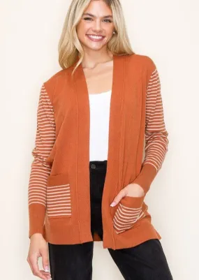 Jenna Striped Sleeve Cardigan - 2 Colors!