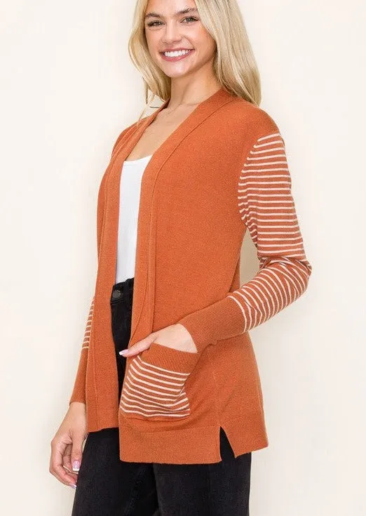 Jenna Striped Sleeve Cardigan - 2 Colors!