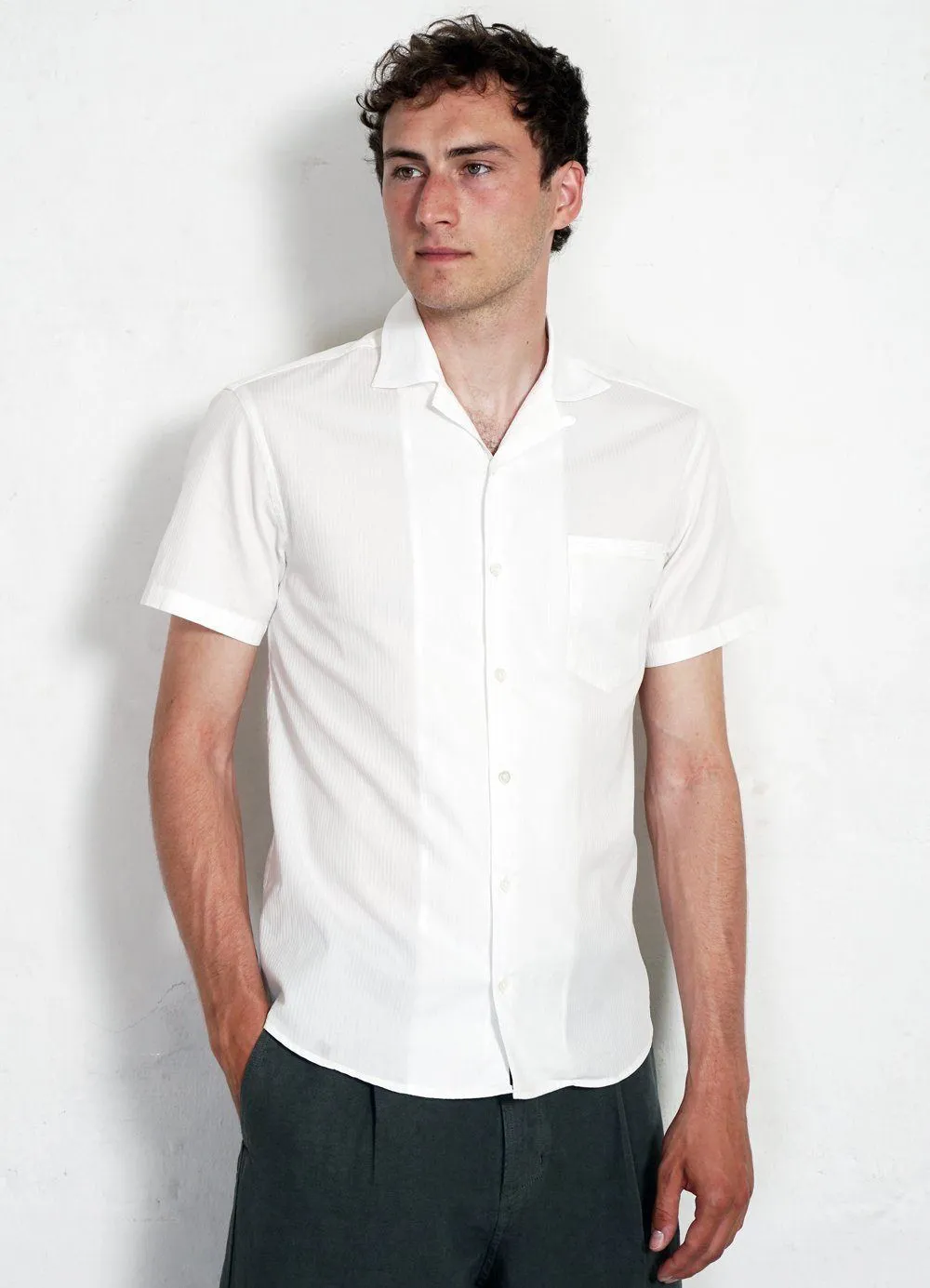 JONNY | Short Sleeve Herringbone Shirt | White White