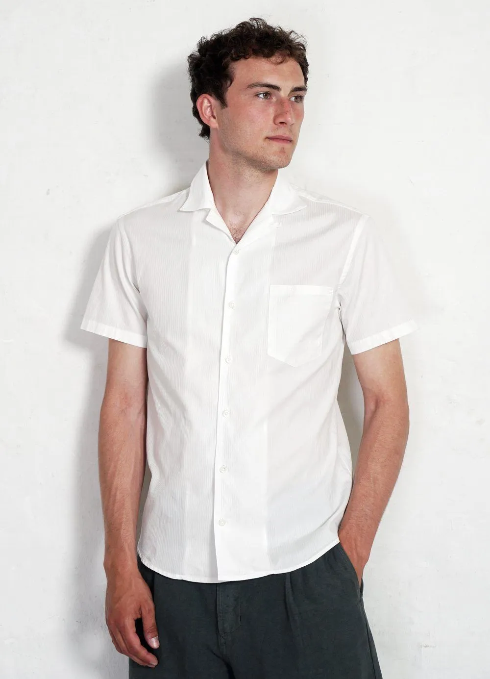 JONNY | Short Sleeve Herringbone Shirt | White White