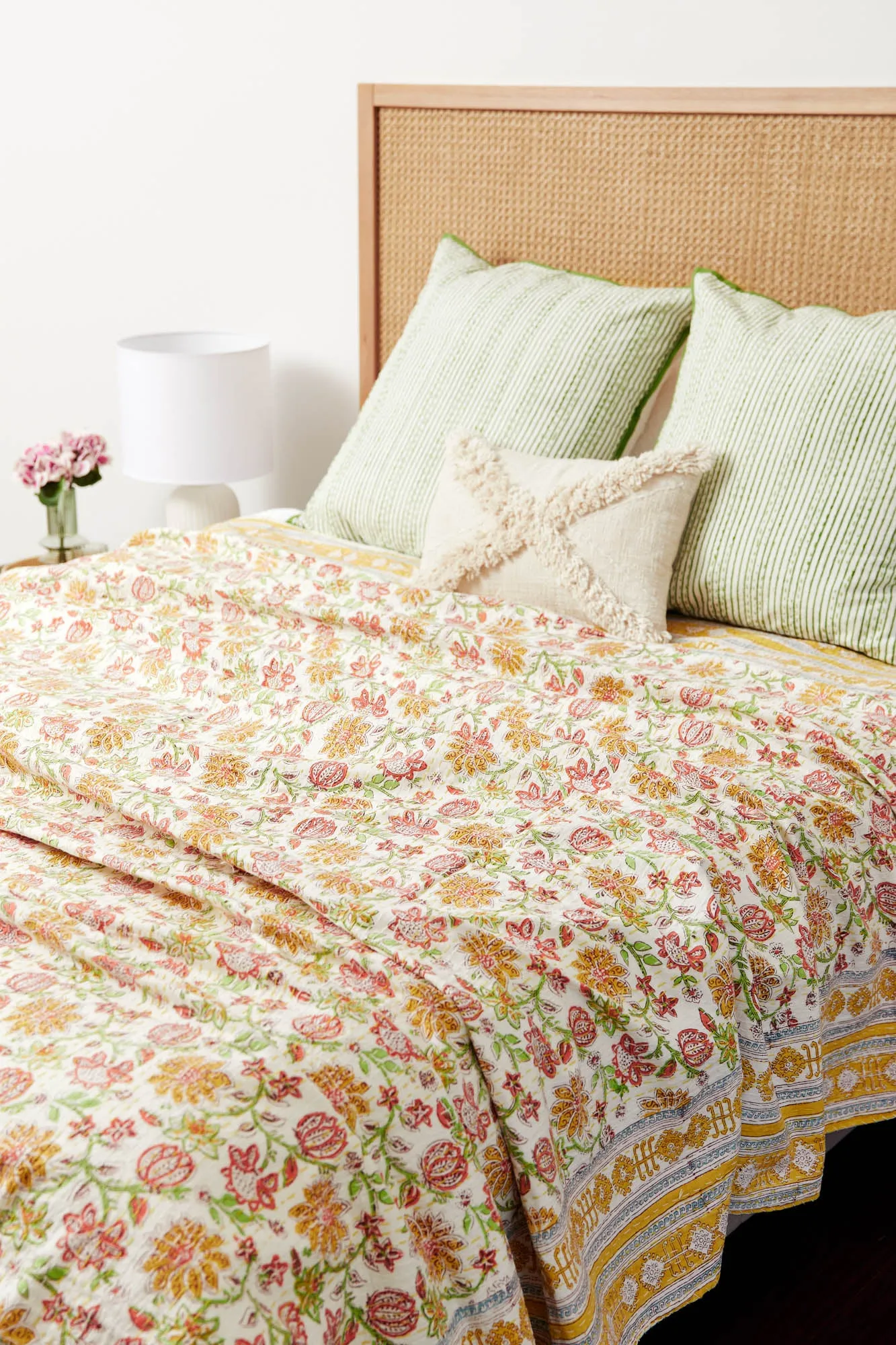 Kantha European Pillowcase Lime Green