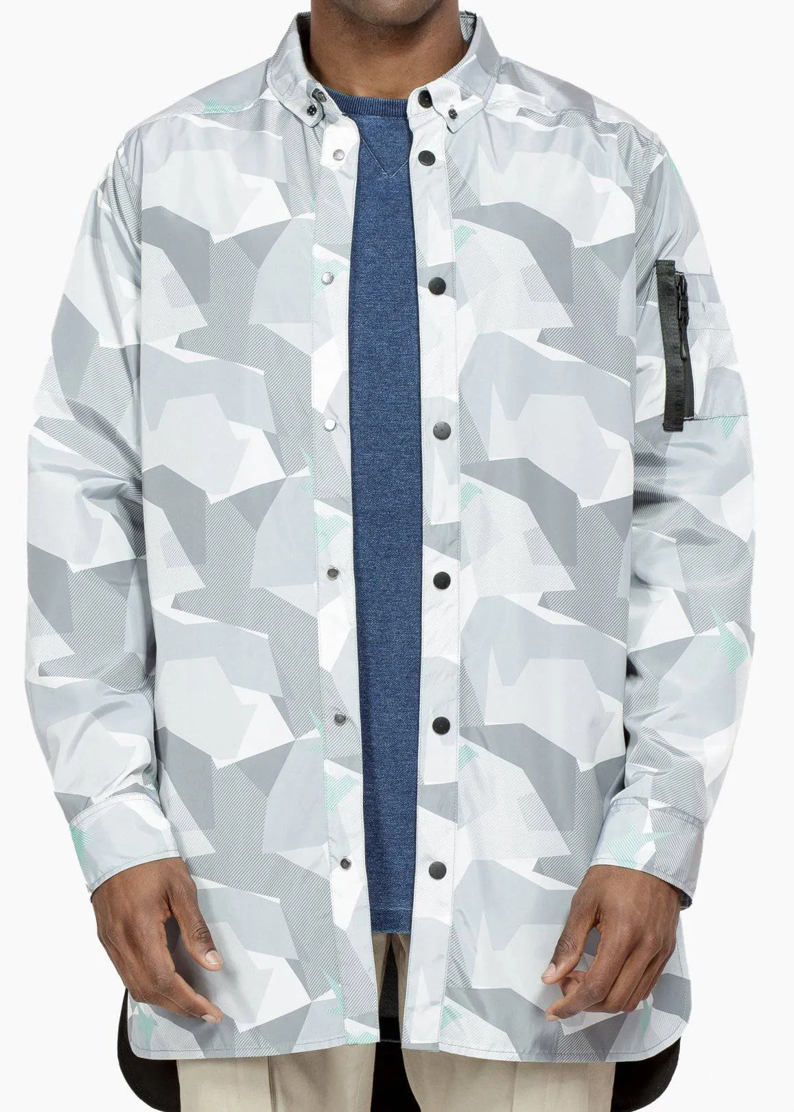 Konus Men's Camo Printed Long Shirt Jacket in Grey