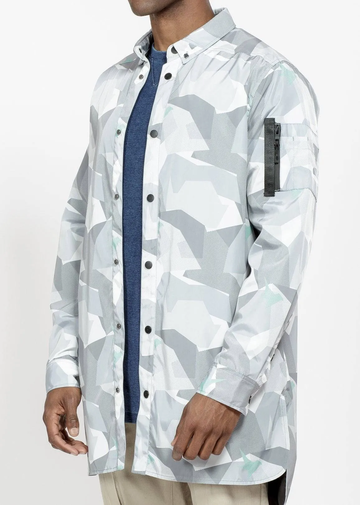 Konus Men's Camo Printed Long Shirt Jacket in Grey