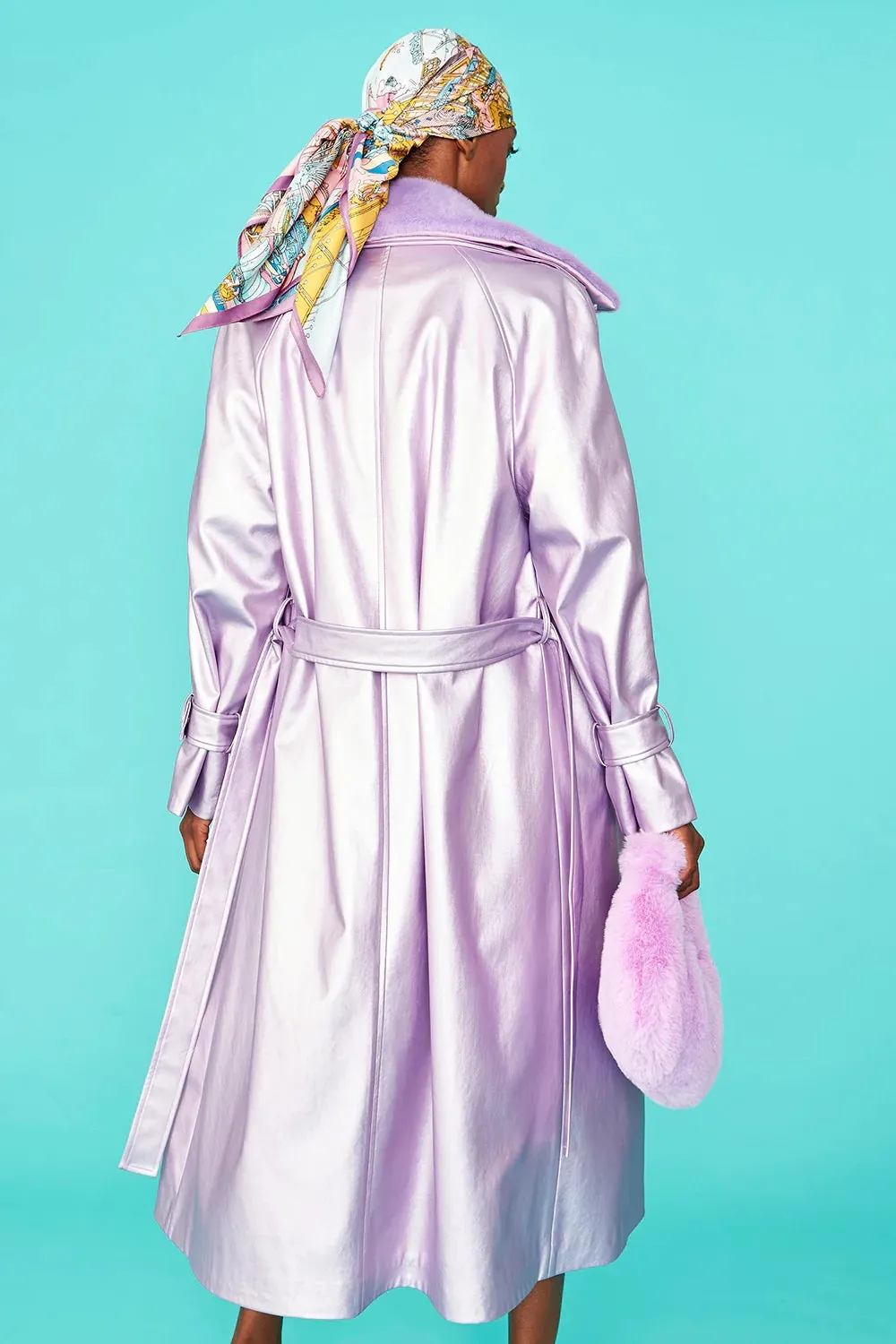 Lilac Faux Suede Metallic Maxi Trench Coat