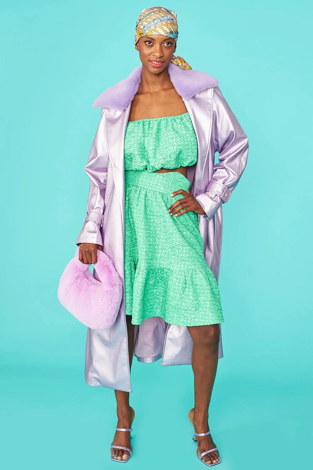 Lilac Faux Suede Metallic Maxi Trench Coat