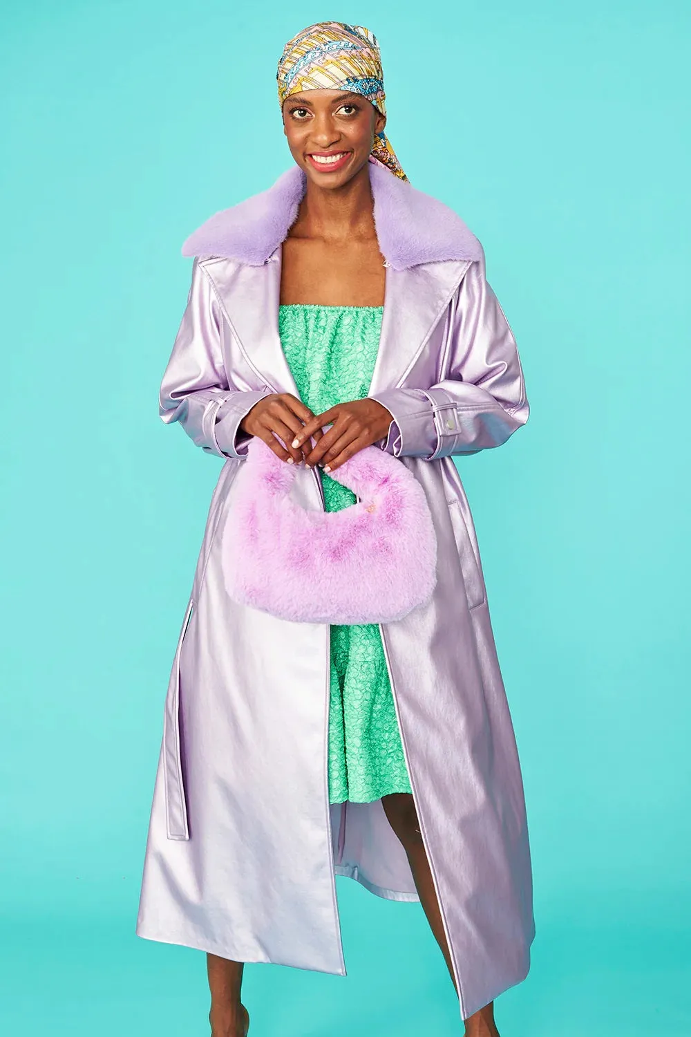 Lilac Faux Suede Metallic Maxi Trench Coat